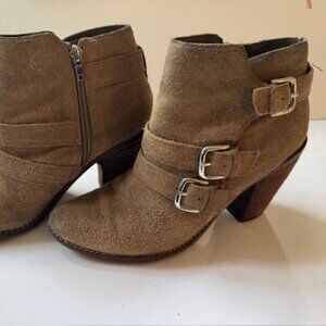 Suede Ankle Boots with Buckle Accents, Block Heel,‎ - size 8.5